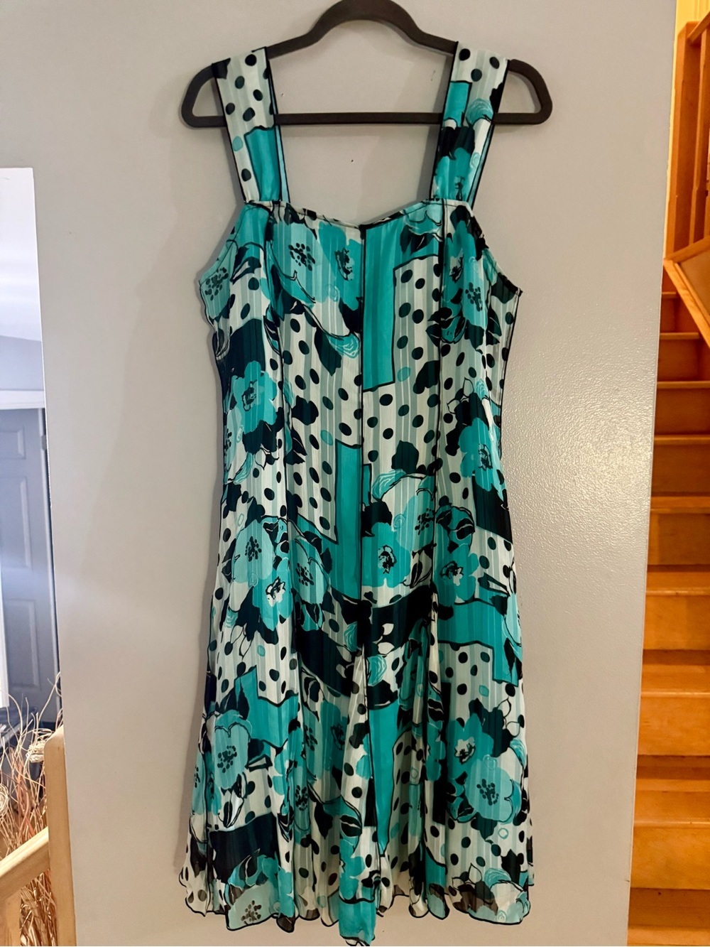 Linea Domani Aqua Floral Print Midi Dress with Black Accents